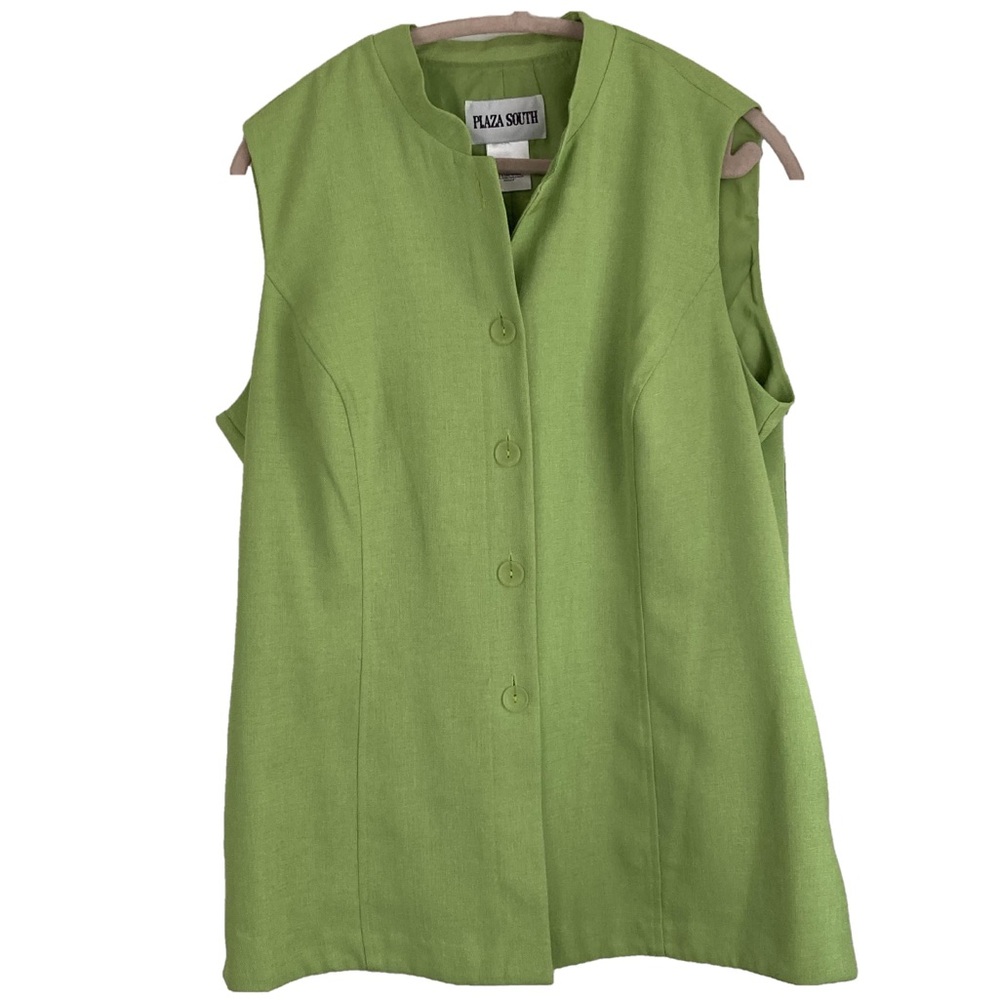 Plaza South Lime Green Button-Up Women’s Vest Blazer Size 16 Lined Y2K Vacation